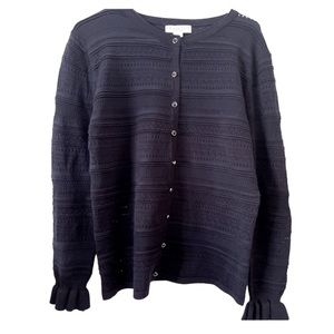 Melrose Chic Navy Blue knit‎ Cardigan with ruffle sleeves